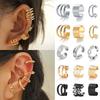 2026 New Gold Silver Color Leaves Clip Earrings for Women Fashion Ear Cuff Non-Piercing Earrings Set Trend Jewelry Gift