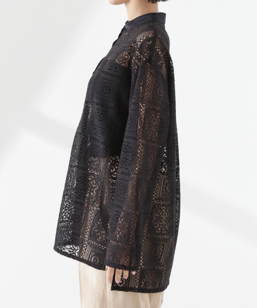 Nano Universe Band Collar Lace Shirt Be Paired with Other F 010 Black Women's (Can Items) 673-5120315