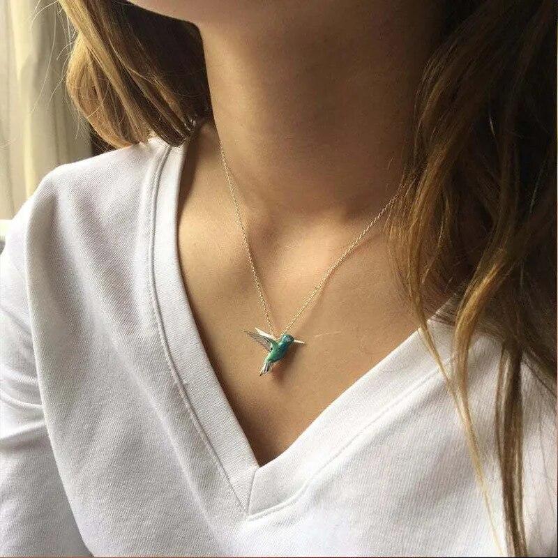 Creative Blue Enamel Hummingbird Bird Pendant Necklace for Women Trendy Clavicle Chain Birthday Collar Jewelry Gift Wholesale