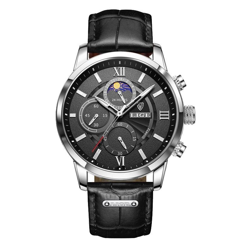 LIGE Men's Quartz Watch Multi-Function Chronograph Waterproof Sport Wristwatch