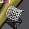 925 Sterling Silver Mesh Square Ring Charm Jewelry