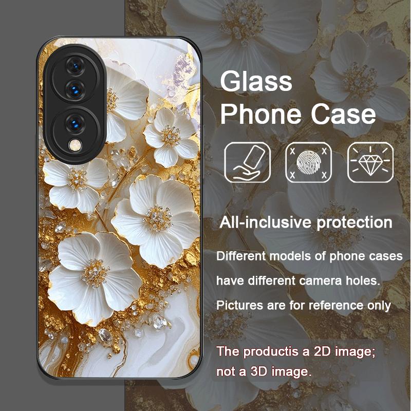 Aesthetic Flower Marble Texture Art Tempered Glass Phone Case for Huawei Nova 13 12 11 10 SE Mate 70 60 Pro+ P60 P50 P40 Covers