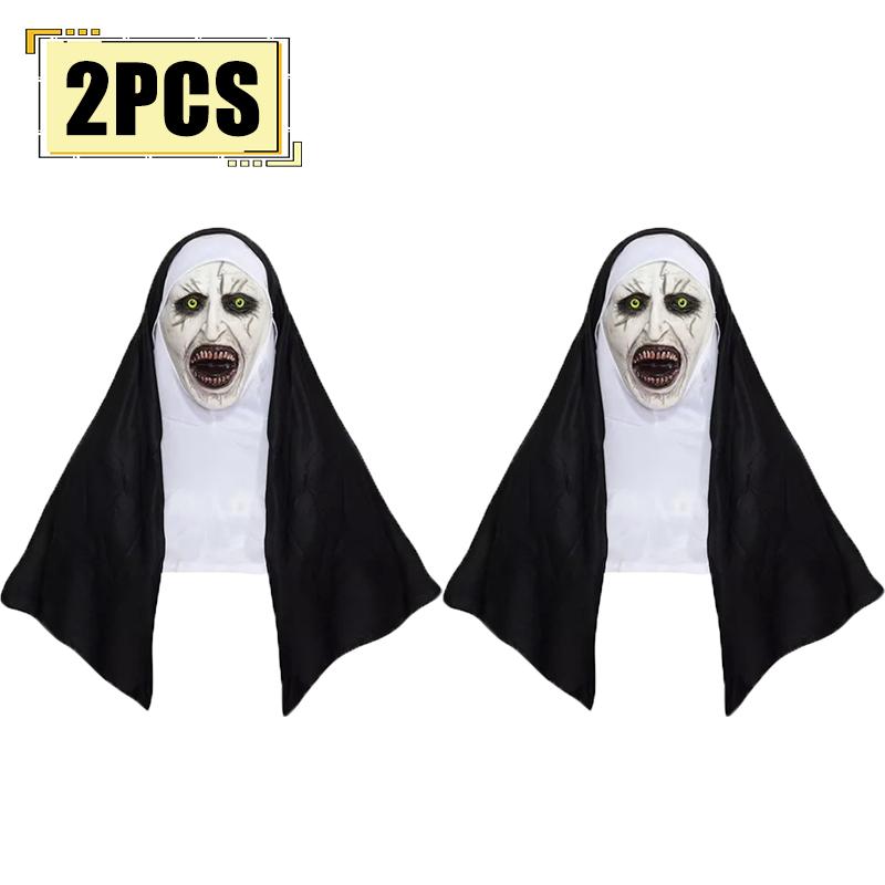 Horror The Nun Mask Cosplay Scary Bloody Demon Ghost Face Latex Masks With Headscarf Halloween Party Costume Props Deluxe