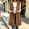 Women's Long Wool Lapel Collar Button Front Vest with Pockets