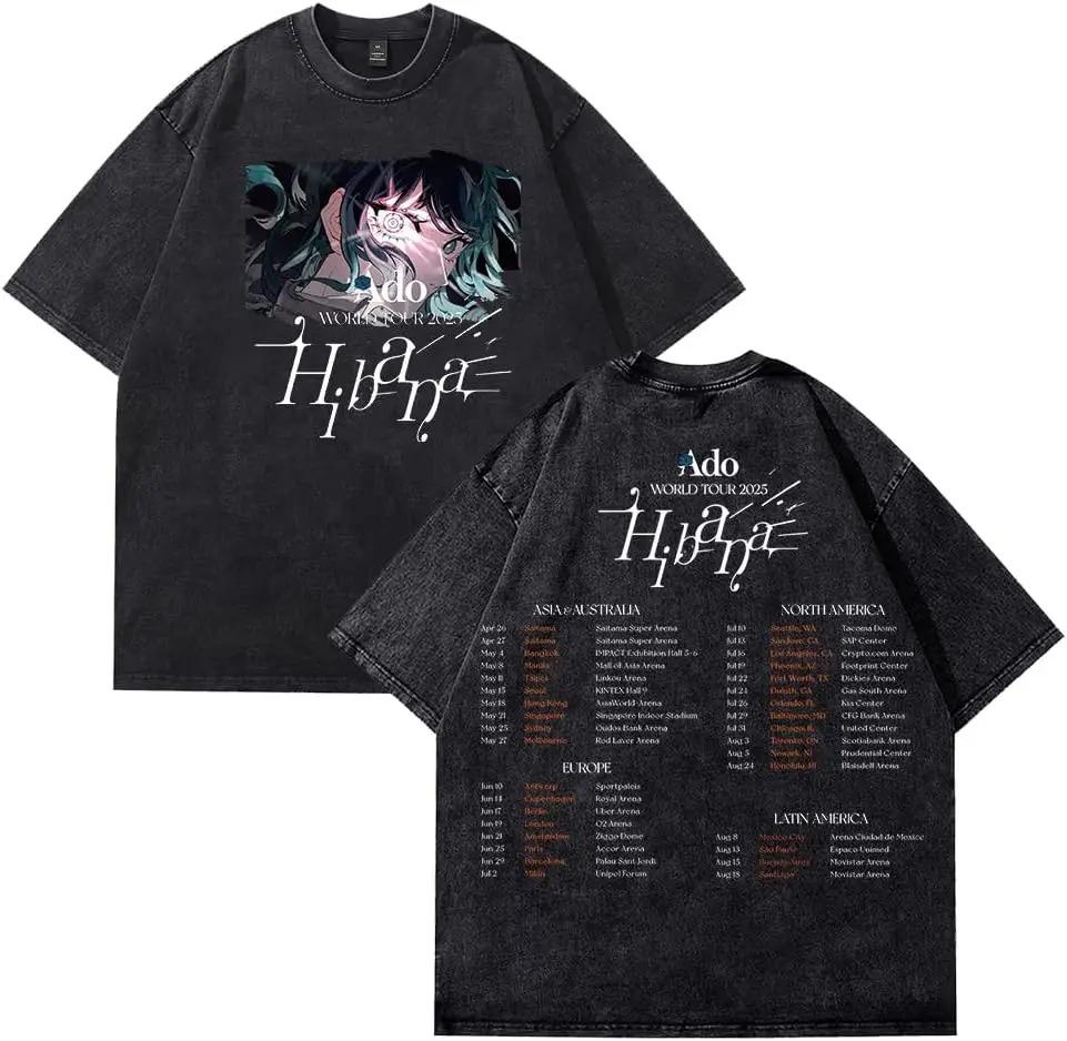 WORLD TOUR  Ado Hibana Merch Washed Vintage Tees Men Women Streetwear Hip Hop TShirt Graphic Printed Tees Tops  Cotton