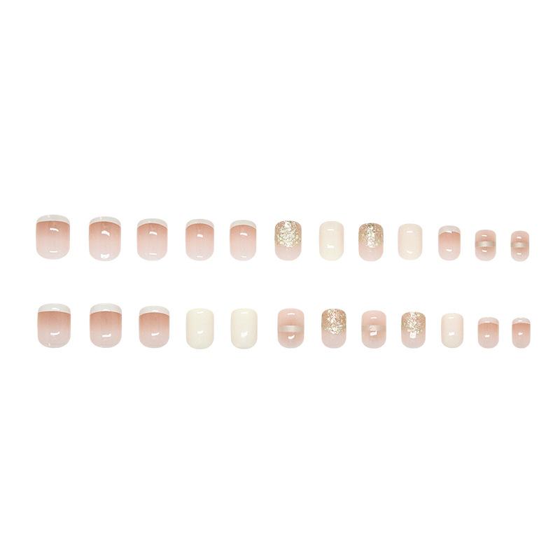 Champagne Fine Flash Milk White French Gradual Change Temperament Sweet Fake Nails Removable Manicure Tablets 24 Pieces