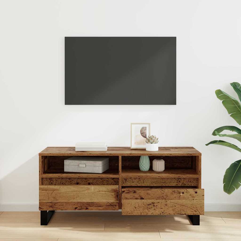 TV Stand Reclaimed Wood Look 100 x 34.5 x 44.5 cm Engineered Wood and Iron