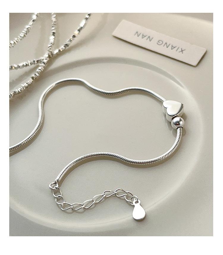 Manqiu 925 Sterling Silver Heart Snake Bone Chain Charm Geometric Women's Best Sterling Silver Bracelet Jewelry Designer