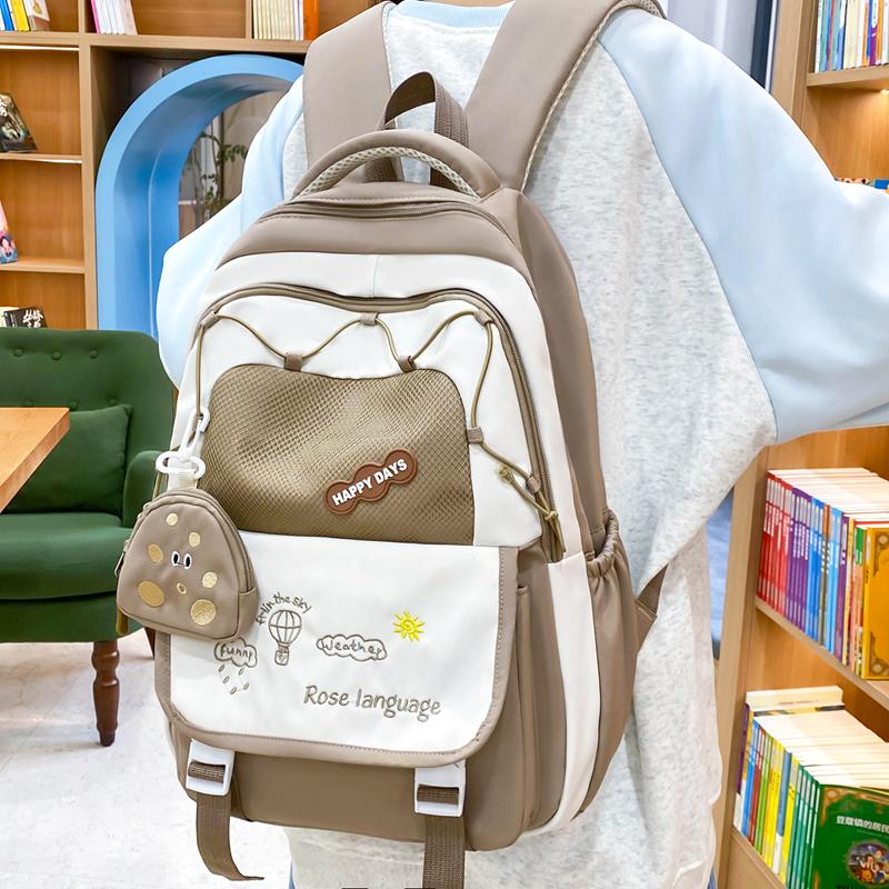 Three-Piece Backpack Set Color Block Student Schoolbag Girl Large Capacity Backpack