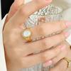 French Retro White Fritillary Oval Ring Titanium Steel Electroplated 18 Gold Hepburn Style Index Finger Ring Women's Niche Light Luxury Jewelry