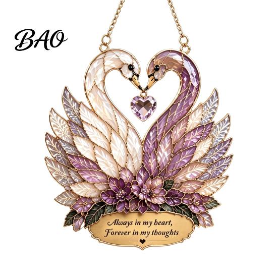 Stained Glass Style Pendant Swan Pendant, Decorative Acrylic Suncatcher for Window Car Garden Patio Sun Catcher And Christmas Tree Ornament, Colorful