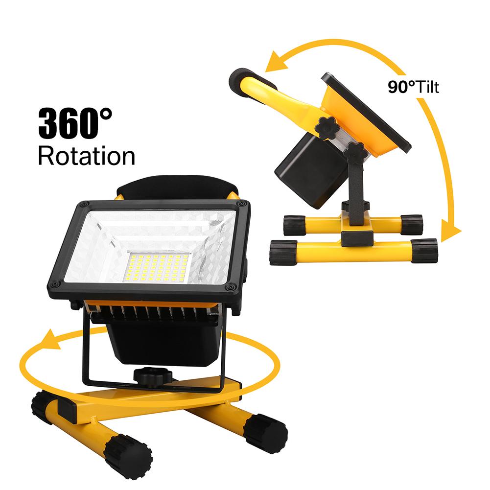 60W LED Portable Rechargeable Floodlight Waterproof Spotlight Battery Powered Searchlight Outdoor Work Lamp Camping Lantern