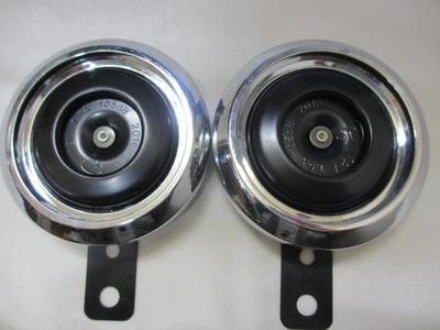 Motorcycle Double Horn 2 Pcs Set Universal Black Plated Custom (Black)