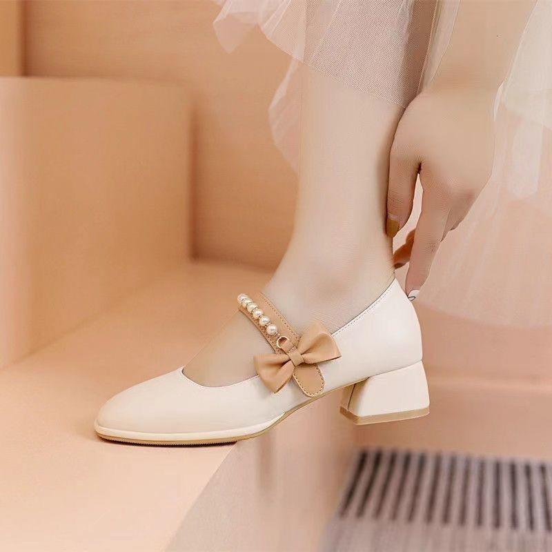 High Heels Women'S Thick Heel With Skirt Cheongsam New Chinese Leather Shoes Square Head French Mary Jane Shoes
