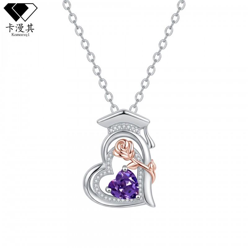 Rose Gold Plated Dual-Tone Crystal Pendant Necklace With Birthstone Women Elegant Clavicle Chain Graduation Gift