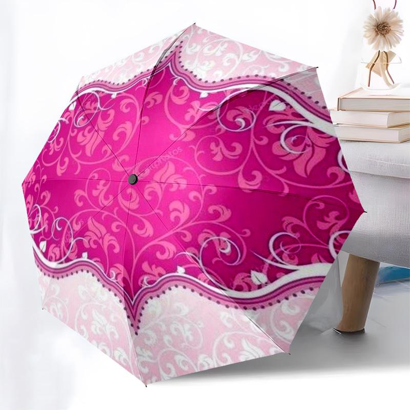 1pc Pink Floral Frame Design Umbrella with Plastic Handle,Compact & Stylish,Suitable for All Seasons YS331013