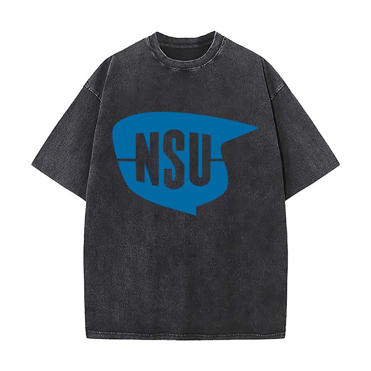 NSU Logo Art Retro Washed Distressed T Shirt Men Summer Casual Short Sleeve S
