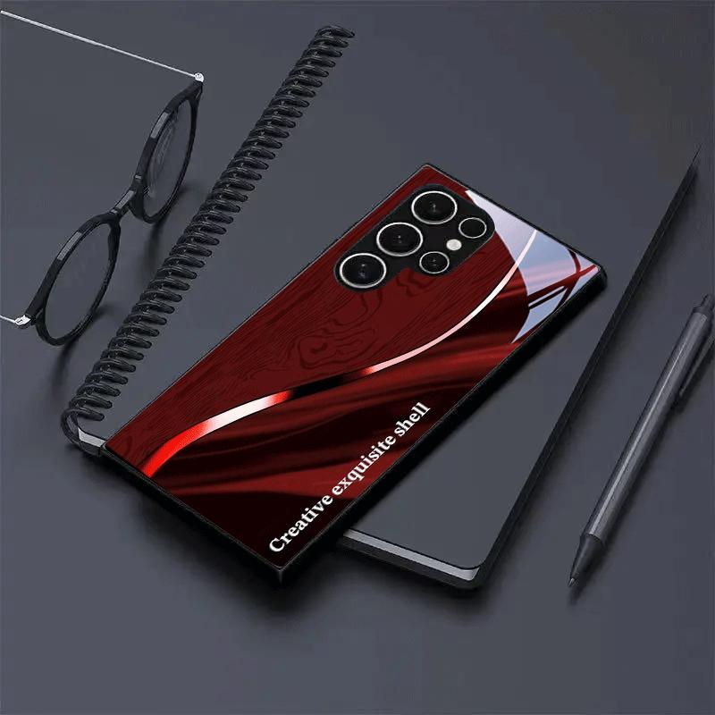 Deep Red Creative Tempered Glass Phone Case Suitable for Samsung GalaxyS26 S25 S24 S22 S21 S20FE Ultra Plus Anti Drop Back Cover