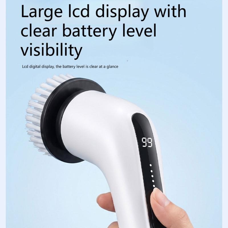 Rechargeable Power Scrubber with 2000 mAh Battery, Long Handle, and Round Brush Head for Sinks, Stovetops, Tile Grout, and Bathroom Edges