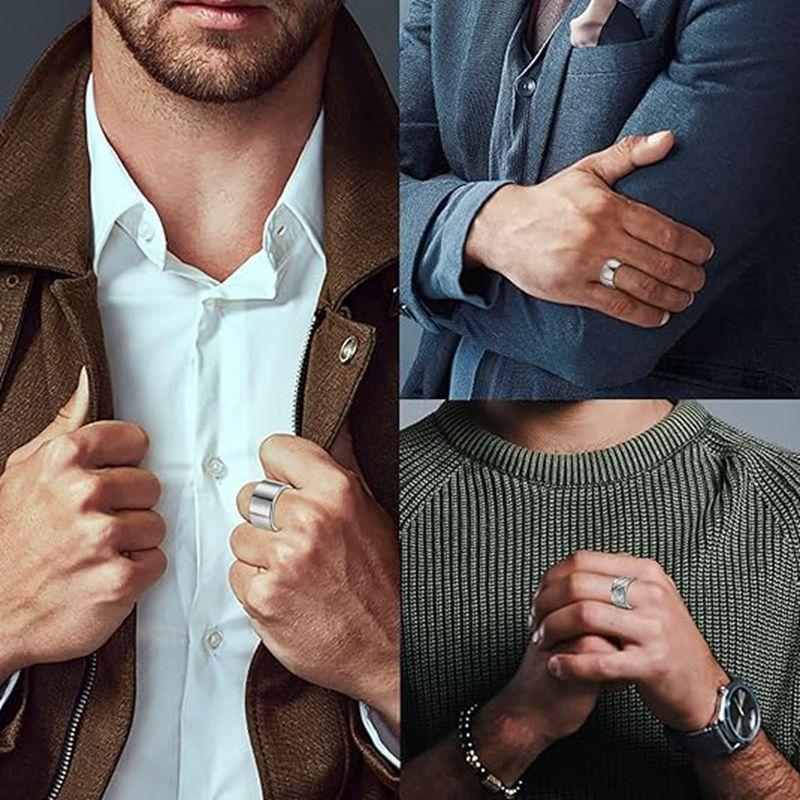 3 Pieces of Stainless Steel Men's Wide and Thick Jewelry Thumb Ring Matte Solid Color Wedding Ring Hammer Forged Comfortable Fit