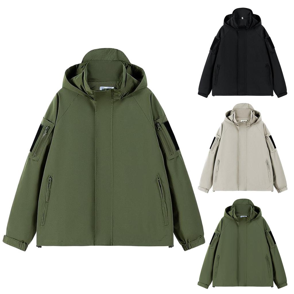 Men Fake Two Loose Work Jackets Trendy Plankton Hooded Charge Top Coat