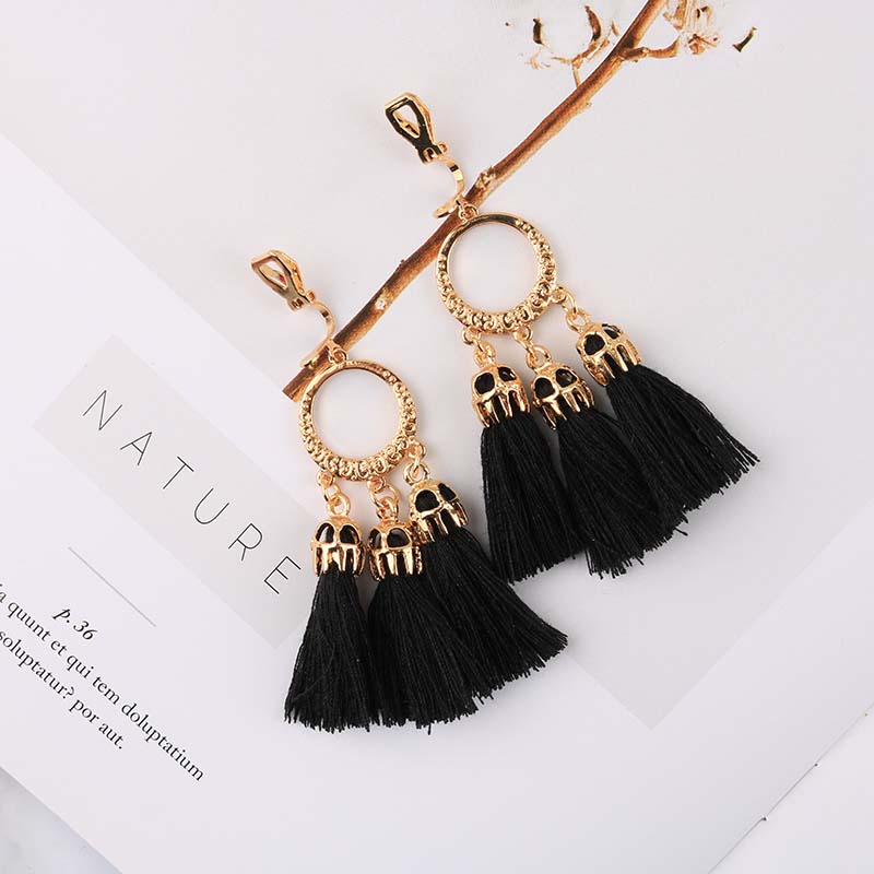 8 Trendy Bohemian Statement Tassel Clip On Earrings For Women Non Pierced Dangle Cotton Rope Fringe Clips Ear Jewelry Gift