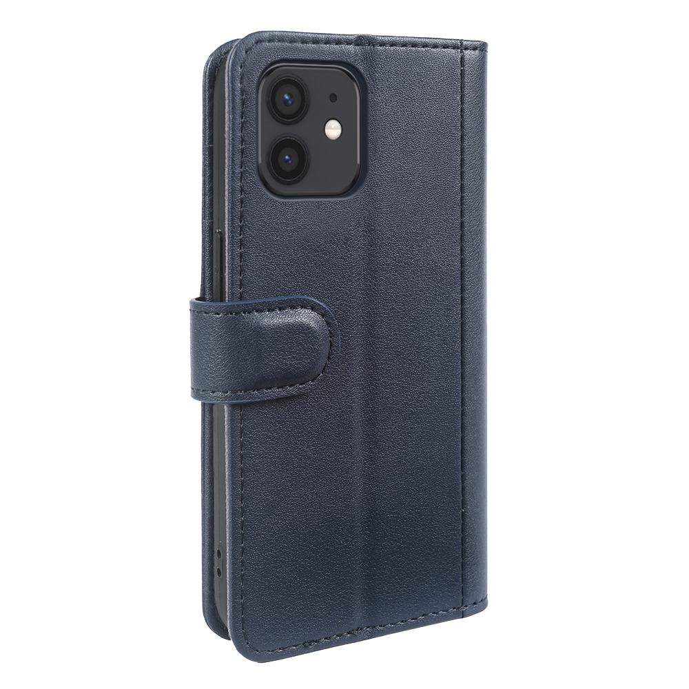 For iPhone 12 Phone Cases Genuine Split Leather Wallet Mobile Cover Stand