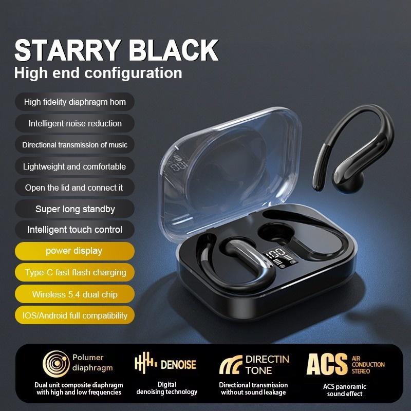 Open Ear Hook Earbuds Bluetooth 5.4 Earphones LED Display ACS Directional Sound Noise Reduction Sports Wireless Headphones 