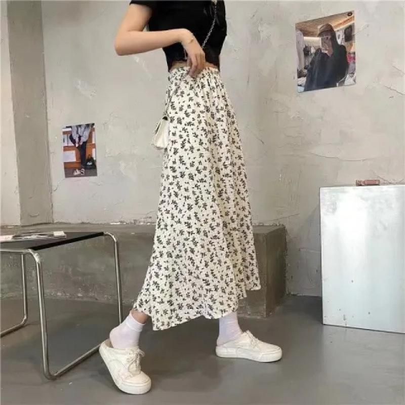 Summer Floral A-line Midi Skirt for Plus Size Women - Slimming, Tummy Coverage