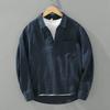 Men's Retro Long-Sleeved Loose-Fitting Pullover Shirt with Square Neckline Casual Cotton-Linen Blend Top