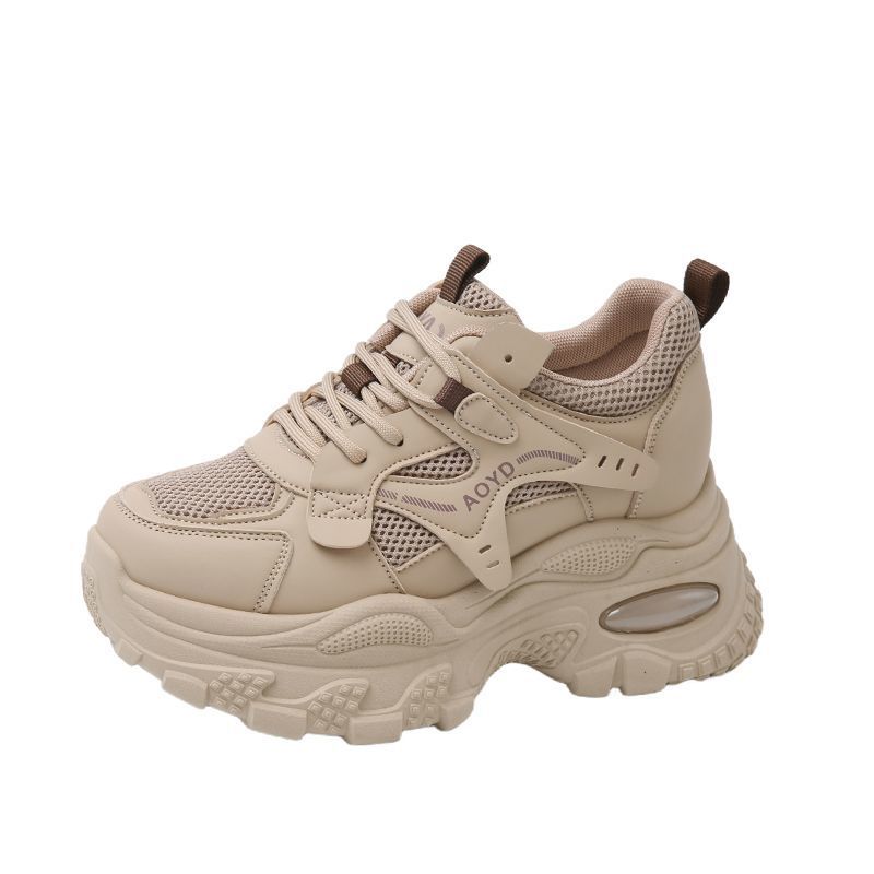 Women's Dad Shoes Leather Upper Thick Bottom Casual Sports Shoes Spring Autumn Breathable Lightweight Women's Shoes