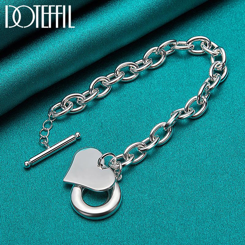 Pulsera de corazón de plata de ley 925, joyería nupcial