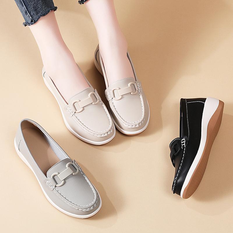 Fashion Wedge Shoes Women 2025 New Casual Classic Fashion Elegant Leather Shoes Comfortable Female Walking Footwear
