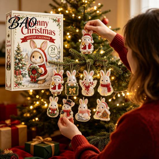 Christmas Countdown Ornaments 24 Days Advent Calendar 2026, 2D Acrylic Reading Cats/Dogs/Forest Animals Tree Decor Ornament Calendar, Cute Pet