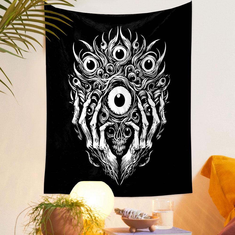 "Surreal Multi-Eyed Skull Artwork" Patterned tapestry home decor, suitable for bedroom and living room, gift