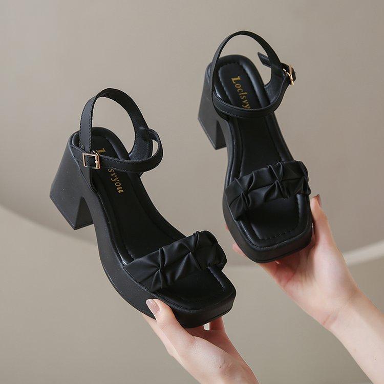 High-heeled sandals women's new summer outer wear one-word with thick heel open-toe fashion sandals