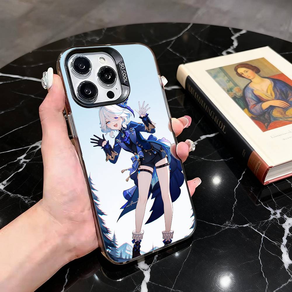 G-Genshin roztomilý F-Furina I-Impact-fgi Pouzdro na telefon Pro iPhone 17,16,15,14,13,12,11 Plus,Pro Max,XS,Barevný stříbrný černý kryt