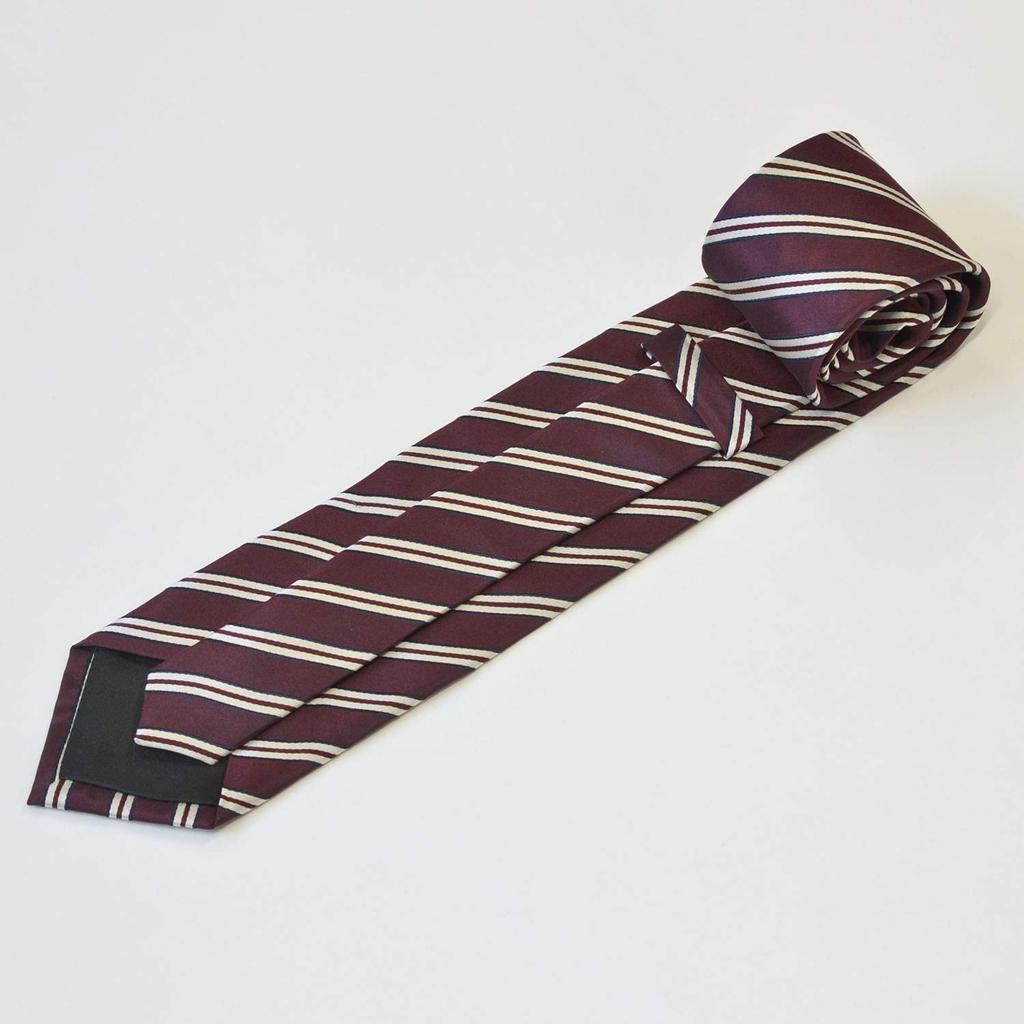[Tuxedo Station] Silk Necktie, BurgundyWine Red Stripe, Men's, for Job Interviews, Weddings, Entrance Ceremonies, Graduation Ceremonies,