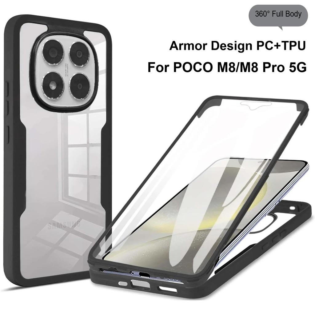 Luxury Simple 360° Full Body Armor PC+TPU Case For Xiaomi POCO M8 Pro M7 M6 X8 X7 X6 F8 Ultra F7 F6 Transparent Shockproof Cover