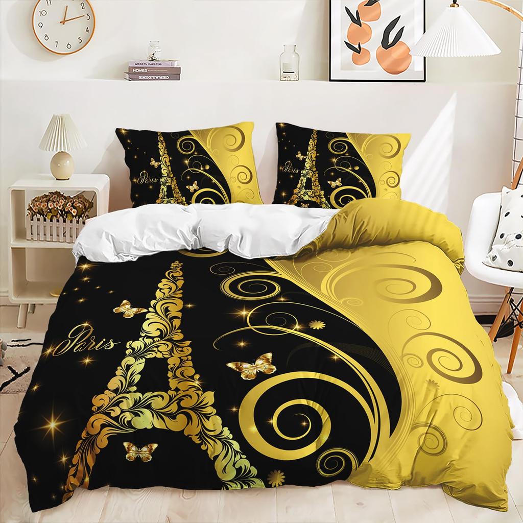 Comforter Romantic Eiffel Tower Microfiber Floral Bedding Set Paris Cityscape Twin Comforter For Girls Teen Adult Room