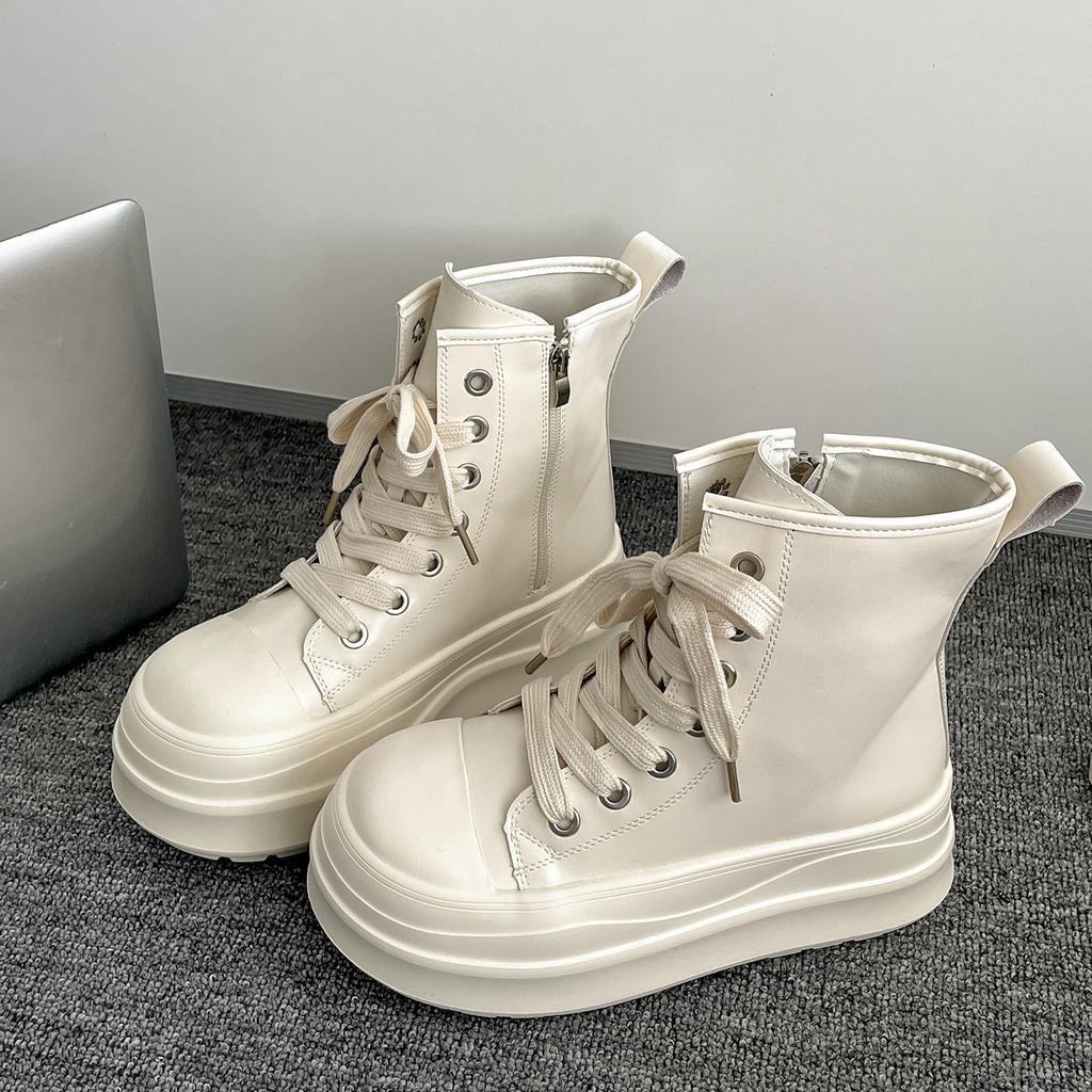 Queen Fan Black Retro Platform High-top Shoes Women's 2025 New Autumn Skirts Versatile Heightening Board Shoes