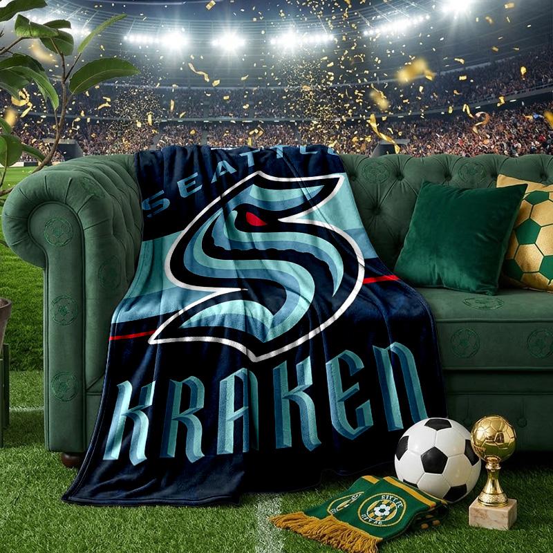 Seattle Kraken Logo Throws Blanket Flannel Blankets Plush for Couch Bed Gifts for Men Women Travel picnic blanket Christmas fan gifts