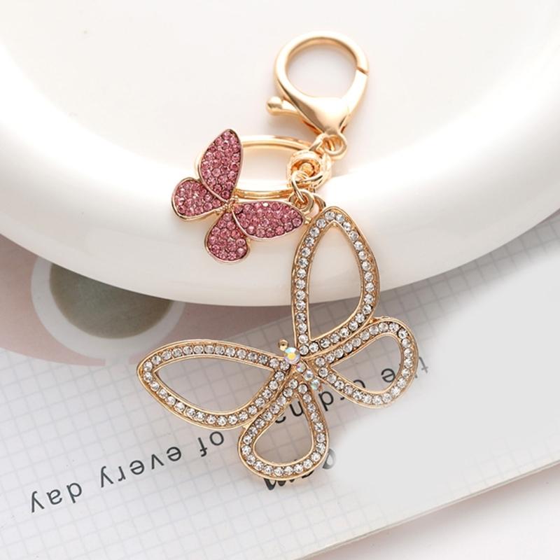 Delicate Butterfly Pendant Keychain Stylish Rhinestones Key Rings Colorful Key Chain Adornment for Fashion Lovers