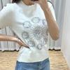 Women's White Embroidered Round Neck Pullover Sweater - Elegant 2025 Knitted Top