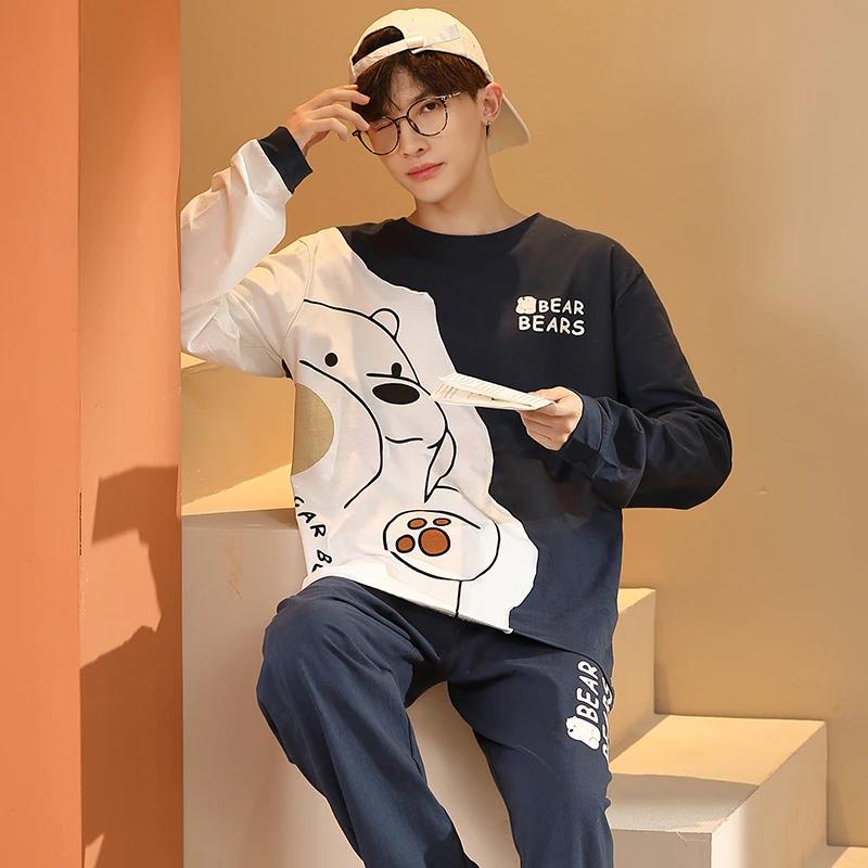 Cartoon Pajamas Men's Cotton Long-sleeved Spring and Autumn Men's Teen Homewear 2-Piece Pajamas Set Homewear Pijama Hombre