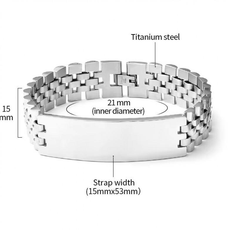 Mens Geometric Blank Titanium Steel Bracelet With Engraving Space Gold Black Tone Fashion OL Style Business Gift