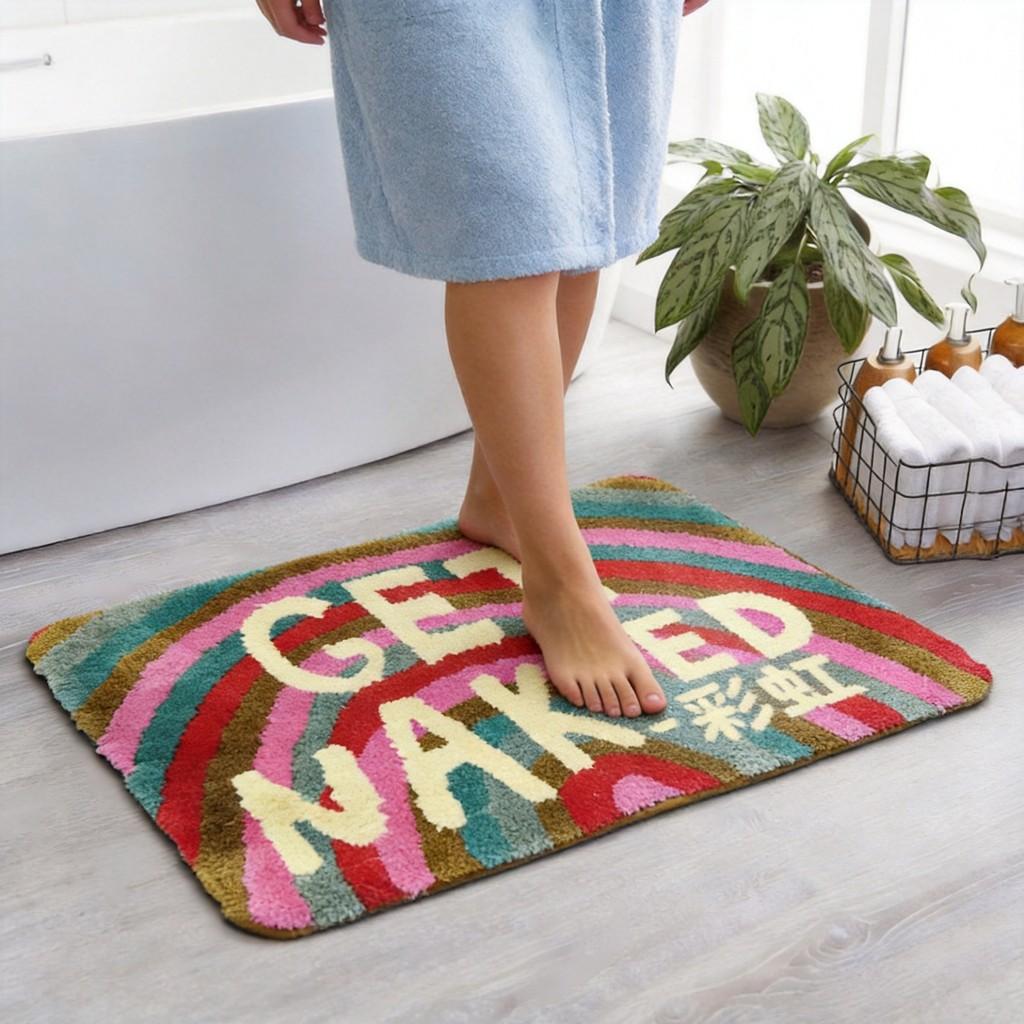 Modern Minimalist Polyester Letter Foot Mat With Absorbent Non Slip Surface For Bathroom Doorway
