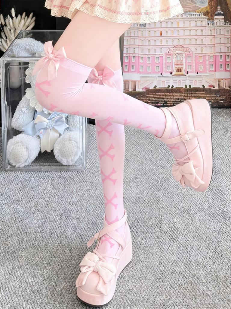 1 Paar Japanische Schleife Y2K Lolita Oberschenkelhohe Socken Damen Bein Schlankmachend Rutschfest Anime Expo/Lolita Teeparty/JK Treffen