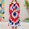 Women Plus Size Dark Blue Printed Round Neck Long Sleeve Cropped Cardigan Sleeveless Dress Two Piece Set