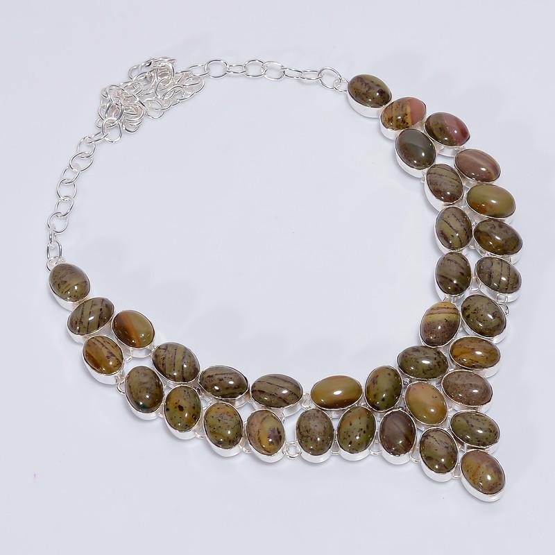 

Fabulous Top Grade Qualite 100% Natural Cherry Creek Jasper Oval Shape Ethnic Style Handmade Jewelry 925 Steling Silver Necklace 19 WSJ5121 срібний